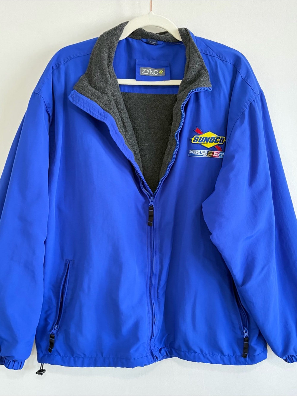 Sunoco Nascar Zip Up Fleece Lined Jacket Mens XL Blue Racing Zync